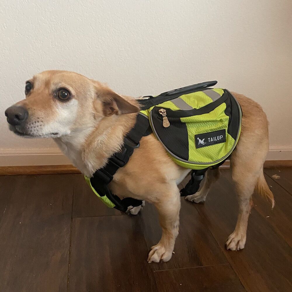 Tailup Dog Backpack Safety Green Saddle Bags Hiking Backpacking Sz S Unused